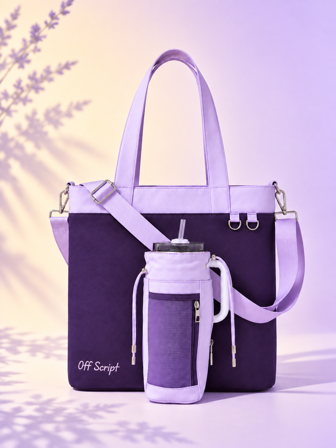 Off Script Handcrafted Giant Water Bottle Tote Bag - Lavender Crush