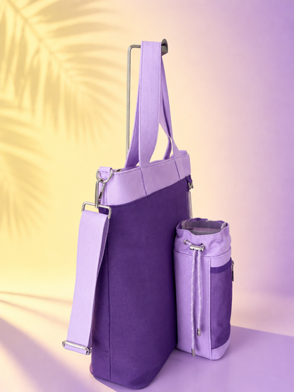 Purple Canvas Tote Bag with Water Bottle Holder for 30oz & 40oz Giant Tumblers, Laptop & Everyday Essentials | Fits Stanley, Owala, Hydro Flask & More