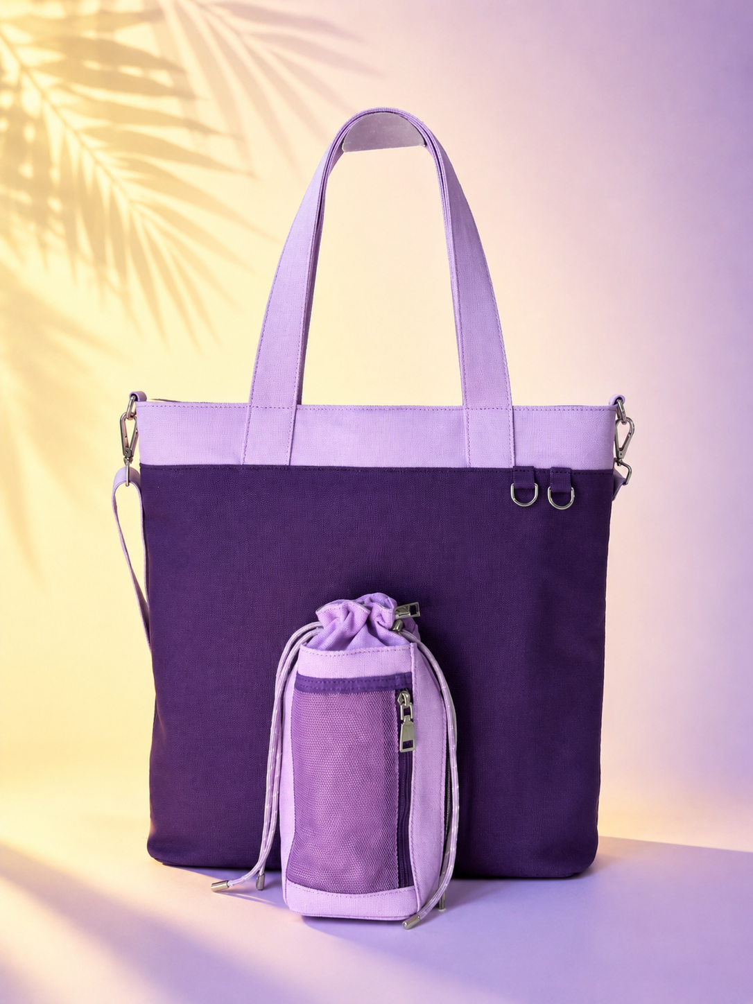Purple Canvas Tote Bag with Water Bottle Holder for 30oz & 40oz Giant Tumblers, Laptop & Everyday Essentials | Fits Stanley, Owala, Hydro Flask & More