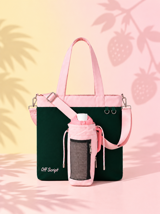 Off Script Handcrafted Giant Water Bottle Tote Bag - Shy Strawberry