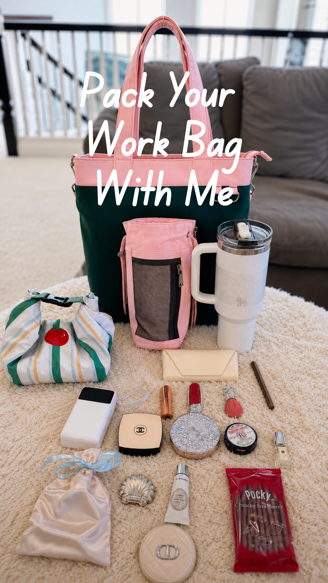 Pack my work tote with a laptop, 40oz water bottle and everyday work essentials